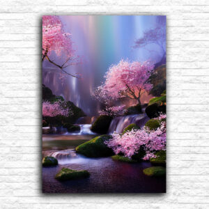 Vodopad i roze drveće